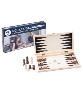 Coffret en bois pliable: Échiquier / Dames / Backgammon