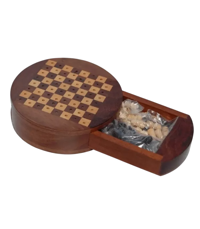 Mini échecs ronds avec tiroir