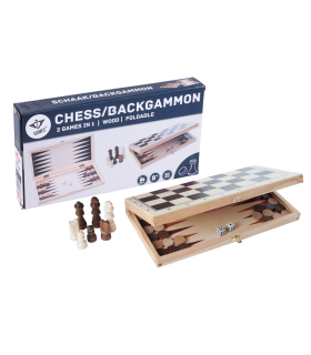 Coffret en bois pliable: Échiquier / Dames / Backgammon