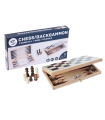 Coffret en bois pliable: Échiquier / Dames / Backgammon