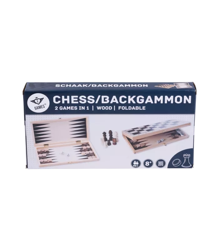 Coffret en bois pliable: Échiquier / Dames / Backgammon