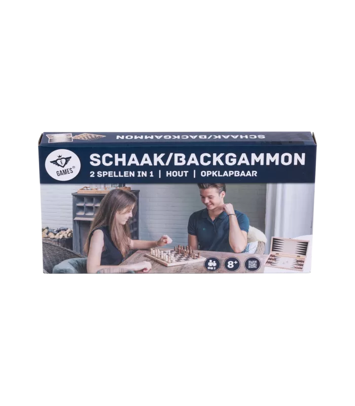 Coffret en bois pliable: Échiquier / Dames / Backgammon