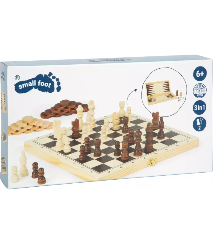 Jeux classiques 3 en 1 dans un coffret en bois