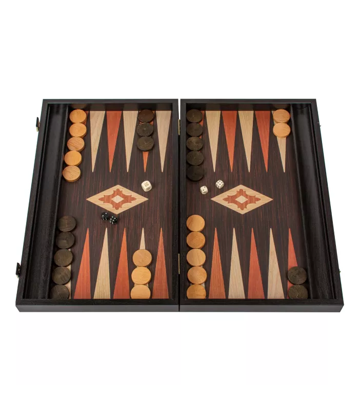 Backgammon en bois wengé avec supports latéraux
