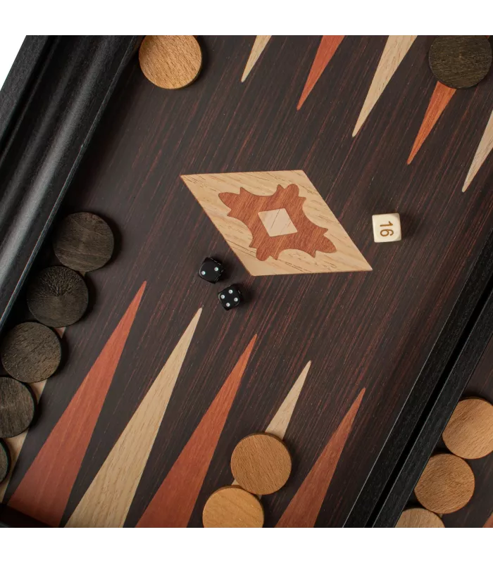 Backgammon en bois wengé avec supports latéraux