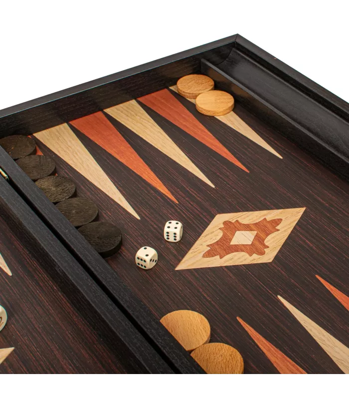 Backgammon en bois wengé avec supports latéraux