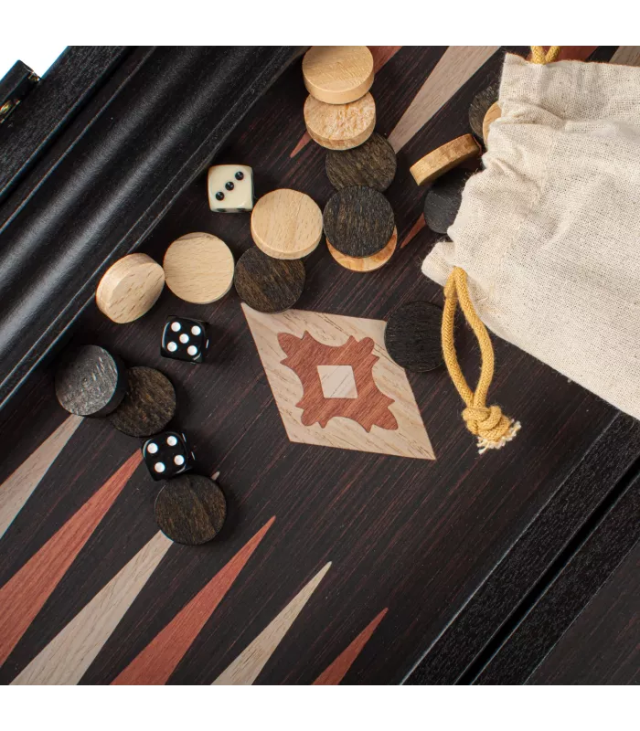 Backgammon en bois wengé avec supports latéraux