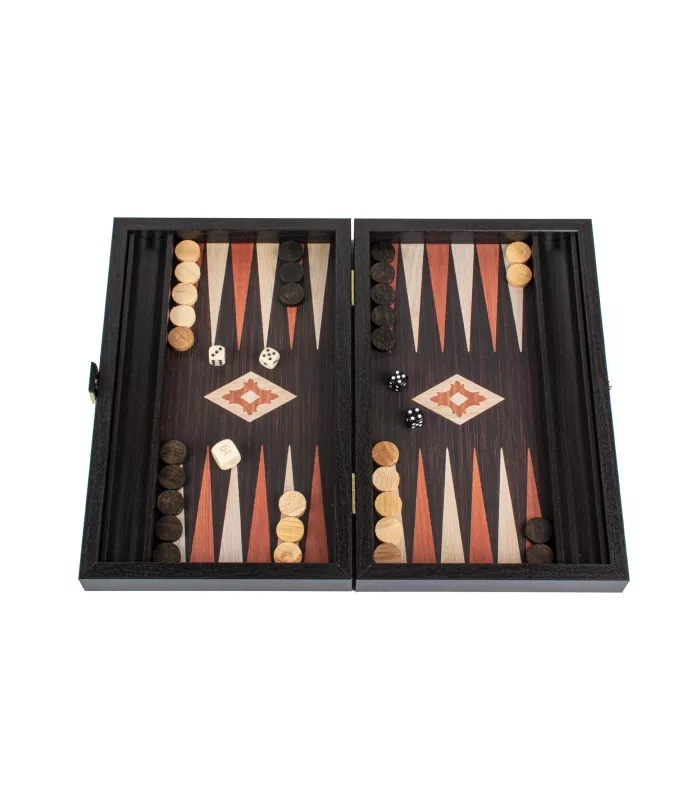 Backgammon en bois wengé avec supports latéraux